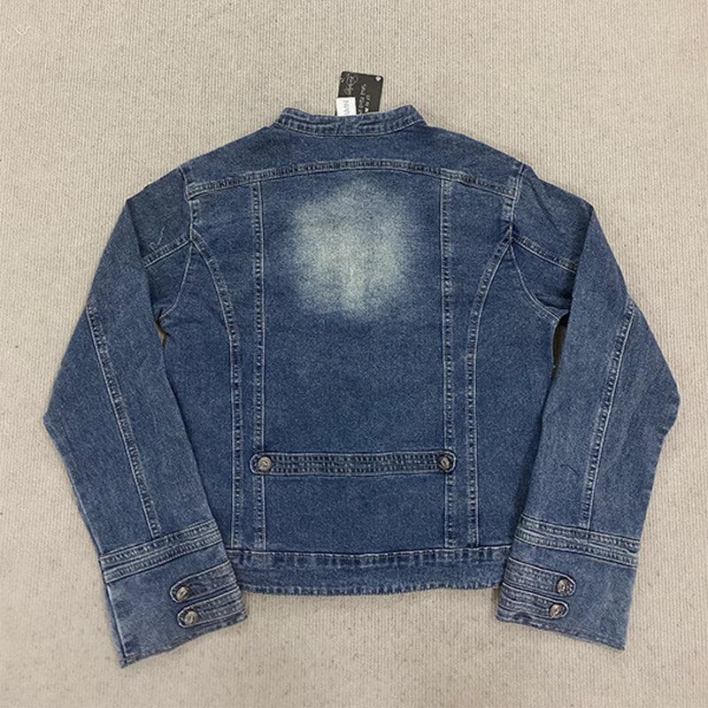 Retro Military Style Handsome Stand Collar Denim Jackets Female Double-breasted Wild Slim Short Denim Jackets Women Outerwear