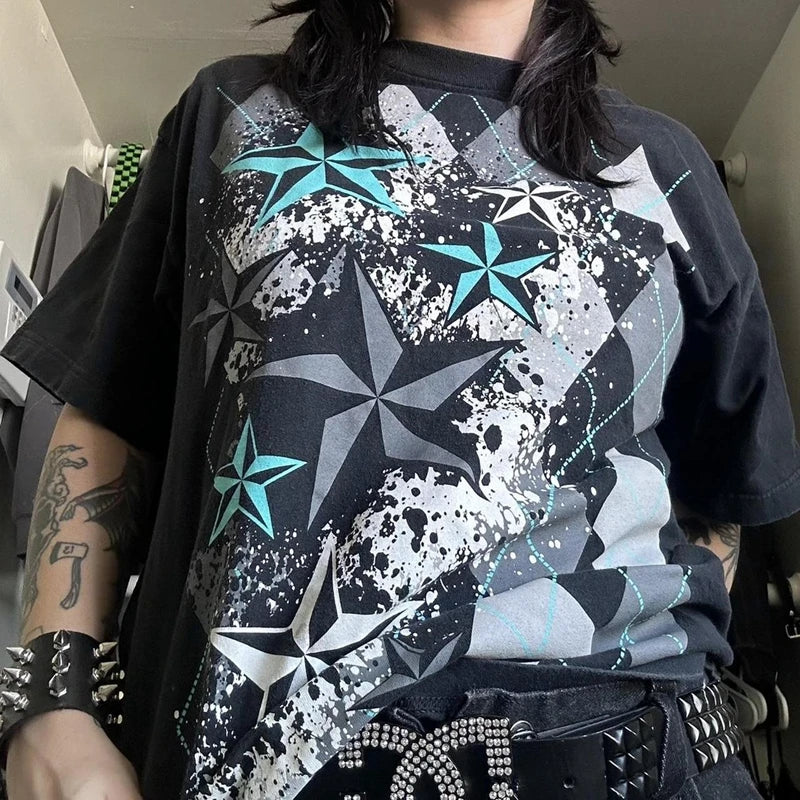 2000s Aesthetic Mall Goth E-girl Gothic T-shirt Retro Y2K Grunge Skull Wing Crop Tops Indie Graphic Print Short Sleeve Tee Women