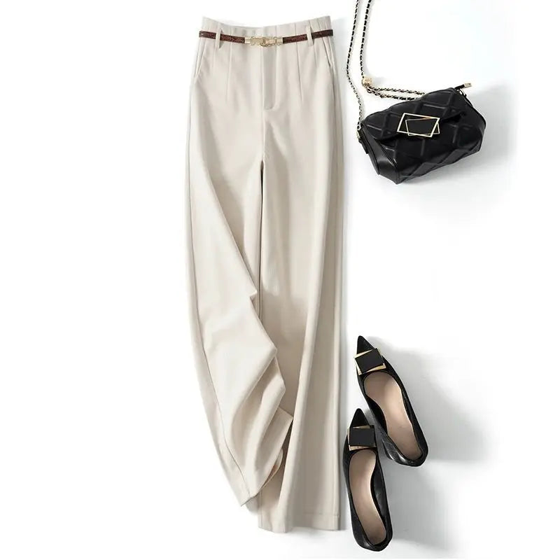 CGC Korean Fashion High Waist Loose Wide Leg Pants Women Woolen Trousers Simple Solid Straight Baggy Pants Casual Jogging Pants