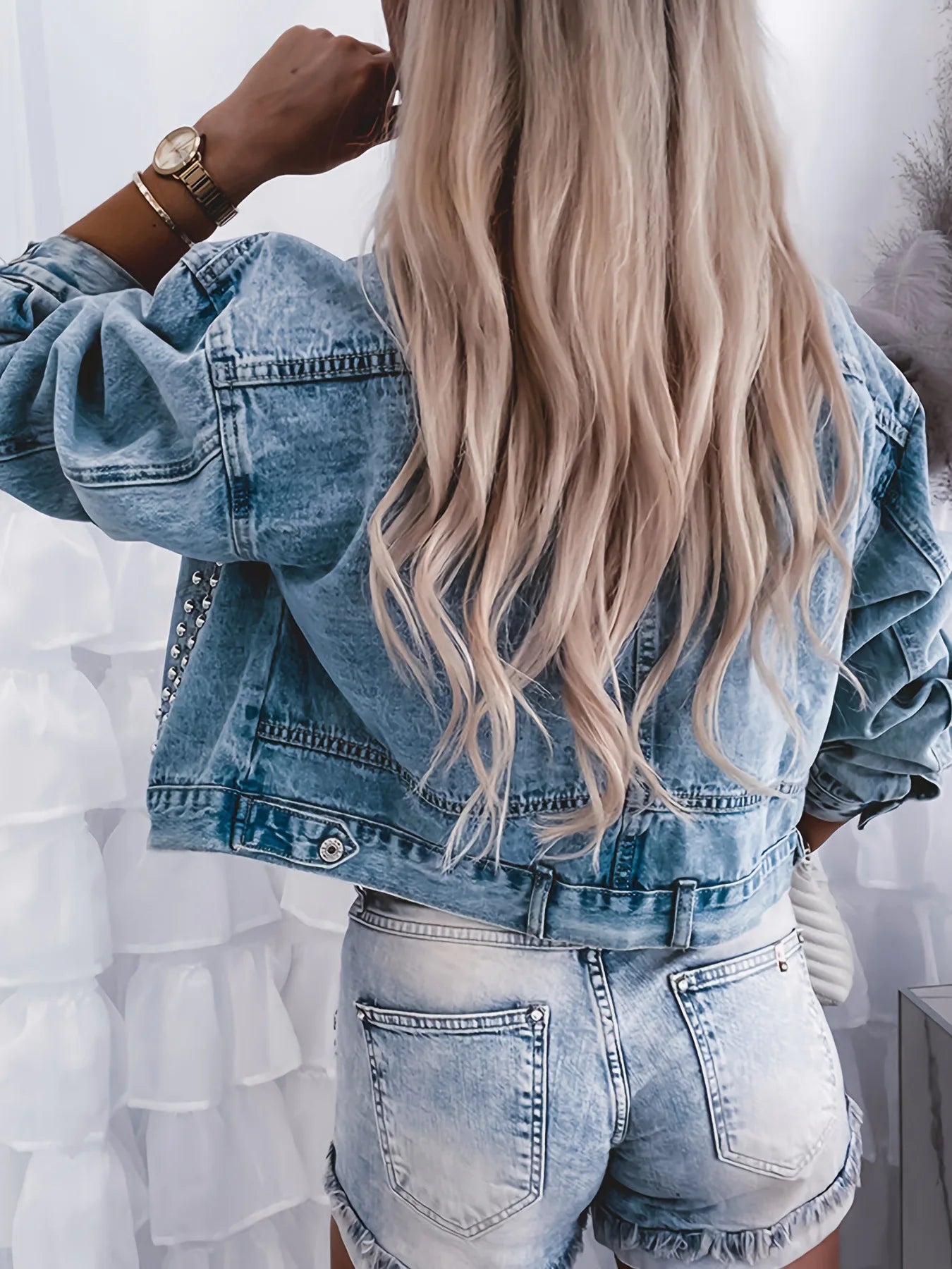 2023 Autumn New Women's Long Sleeve Short Denim Jacket Fashion Retro Rivet Jeans Coat Female Casual Clothing XS-L Drop Shipping