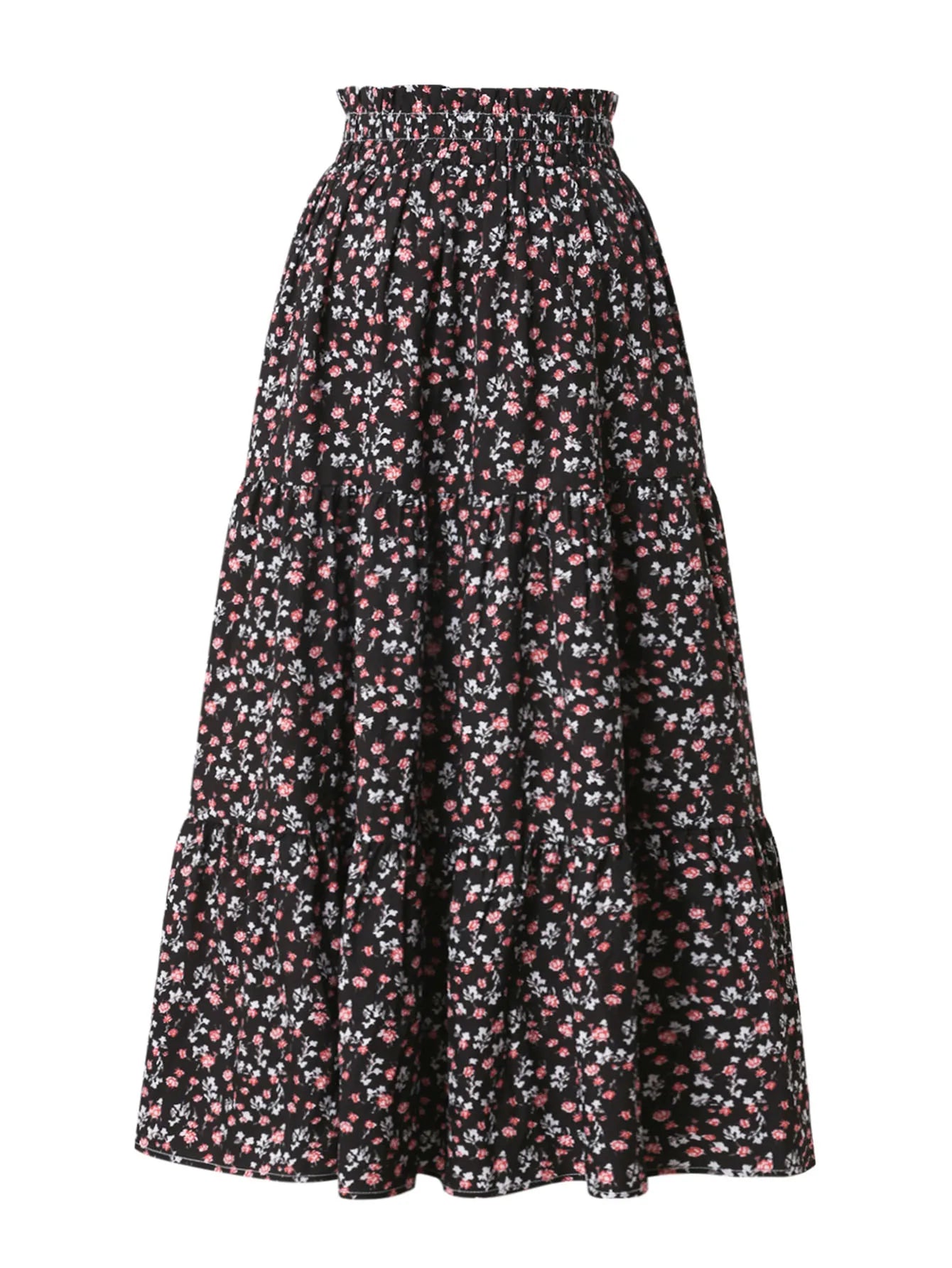 Women's Swing Pleated Floral Print Maxi Skirt Elastic High Waisted A-line Bohemian Midi Long Skirts
