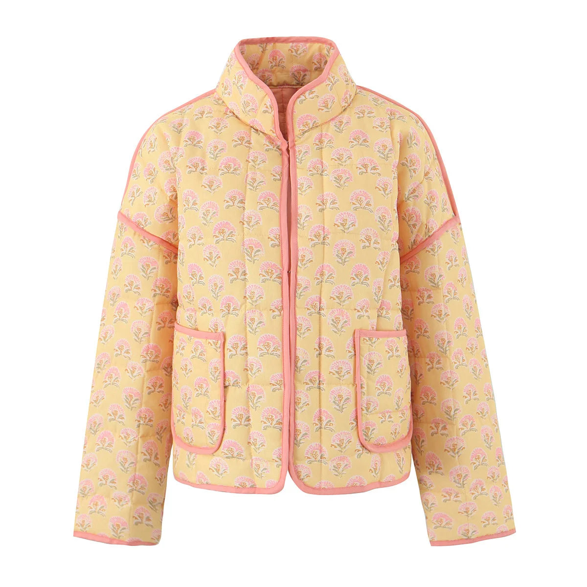 Print Quilted Cotton Jacket Women Fashion Long Sleeved High Neck Coats Female Single Breasted Loose Coat Autumn New Outerwear
