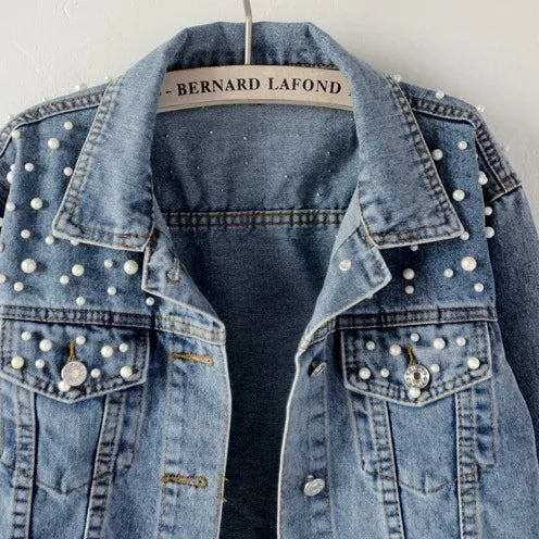 Denim Coats Women Pearls Jacket Outdoor Casual Cotton Jackets Denim Outerwear Autumn Spring Cowboy Overcoats Y2k Streetwear Coat