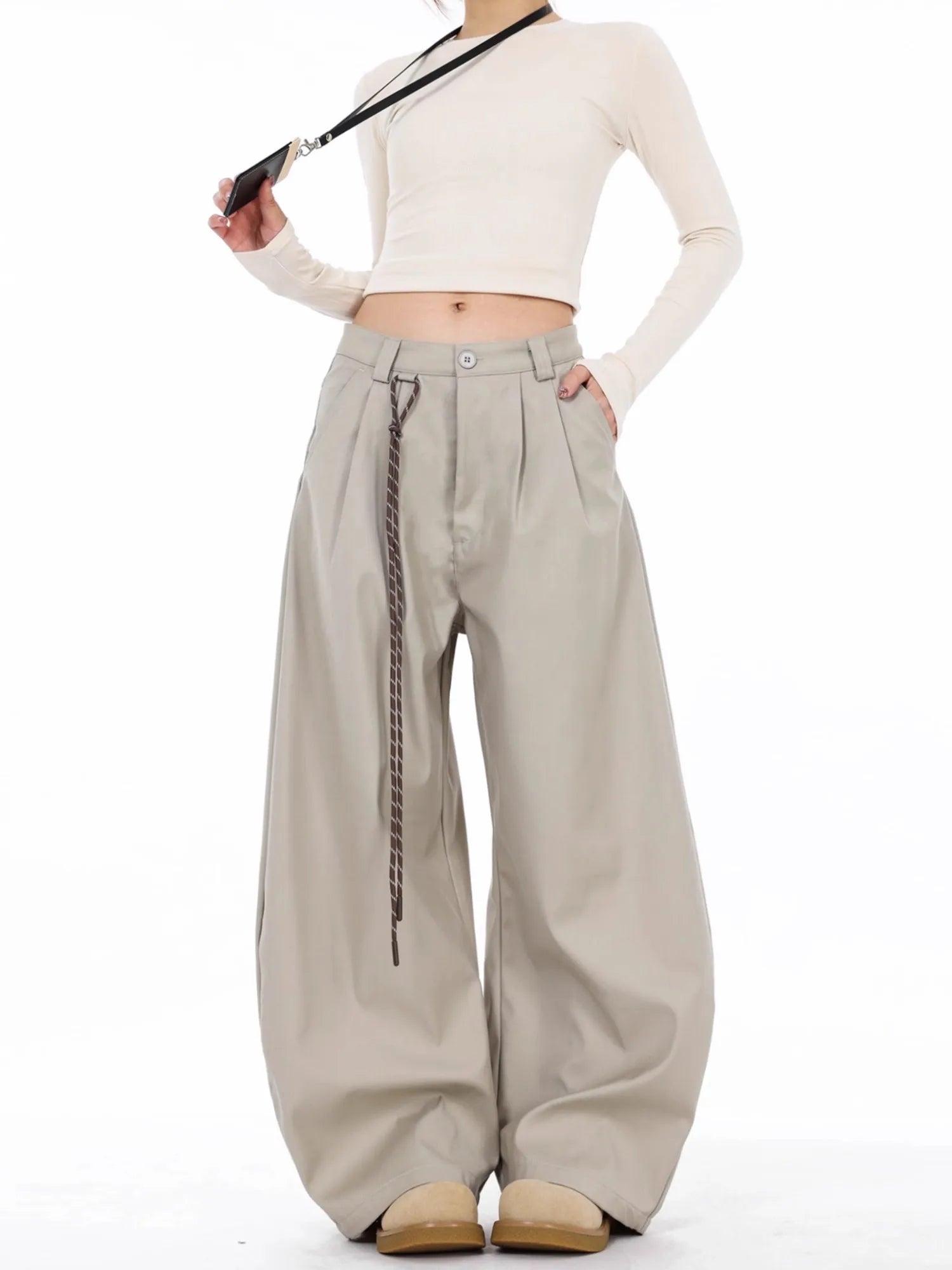 High Waist Women Suit Pants Straight Office Ladies Korean Fashion Trousers Casual Button Loose Female Black Pants New 2025