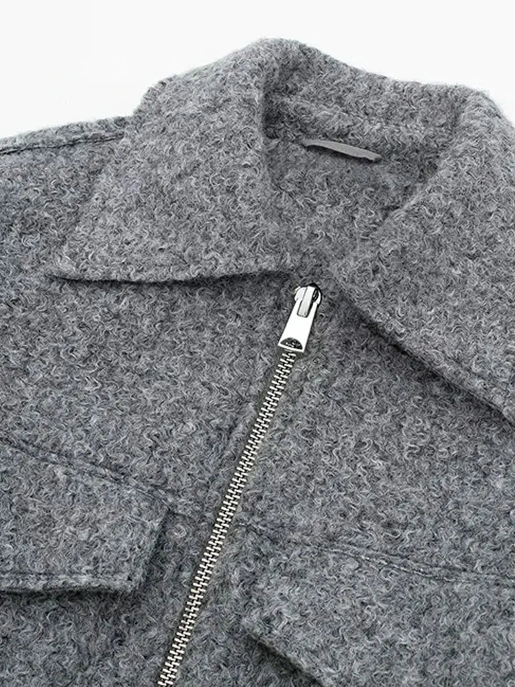 Women Fashion Patch Pockets With Flaps Cropped Jacket Coat Vintage Long Sleeve Front Zipper Female Outerwear Chic Tops