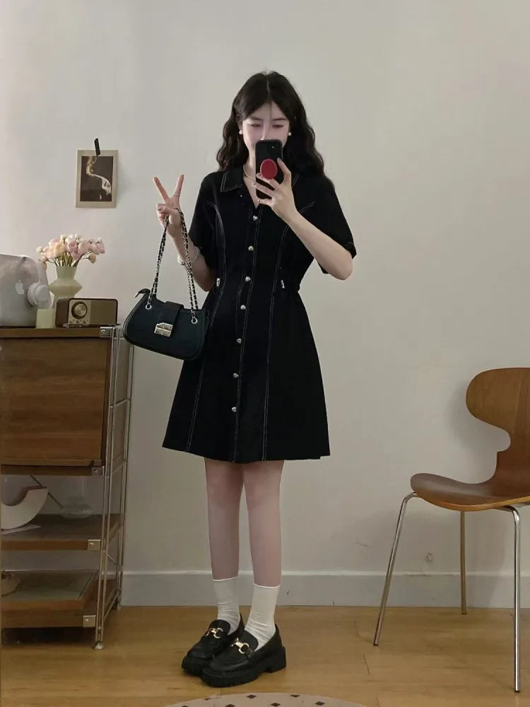 plus Size Summer Women's Dr Button Detail High Waist Slimming Denim Skirt Length Dr Casual Sle ort Sve  Ne