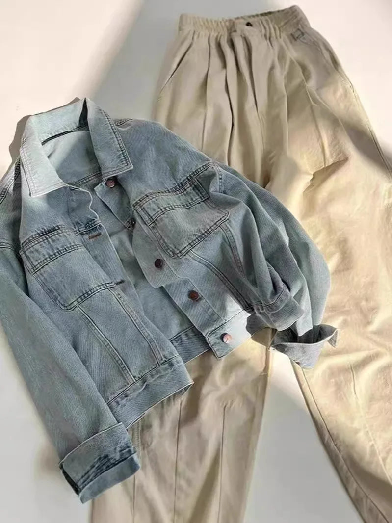 30/5000 Spring and Autumn Women Thin Korean Loose Short Long-sleeved Jacket European Washed Cotton Retro Denim Jacket for Women